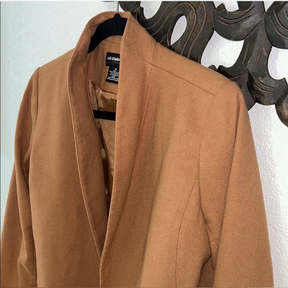 Liz Claiborne Textured Camel Career Open Front Lined Blazer Women's Size M - Picture 4 of 12